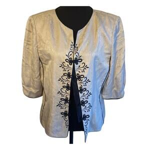 VTG 80s Adrianna Papell Silk Blazer 12 Beige and Navy Excellent Condition